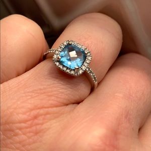 Macys White gold blue aquamarine  and pave diamond ring